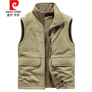 Pierre cardin vest autumn and winter outdoor men's double-sided velvet thickened multi-pocket casual and fashionable dad style vest workwear khaki 8770 short velvet double-sided autumn and winter style m 80-110jin jin is equal to 0.5 kg