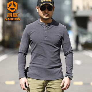 S.archon long-sleeved t-shirt men's henry collar slim tactical pullover outdoor sports top spring and summer running and mountaineering clothing