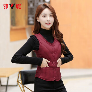 Yalu 90 white duck down winter thin down vest for women to wear underwear for middle-aged and elderly mothers, fashionable waistcoat, wine red xl, suitable for 110-125 jin jin equals 0.5 kg