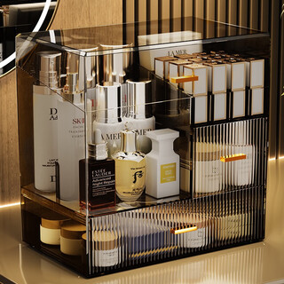 Wei cosmetic storage box large capacity desktop dustproof acrylic transparent skin care product dressing table storage rack transparent black big mac-dustproof style