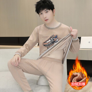 Modal teenager winter German velvet thermal underwear men's suit cold-proof plus velvet thickened student big boy autumn clothes and trousers 683 khaki [with velvet thickened] 2XL about 115-135 Jin [Jin equals 0.5 kg] can be worn