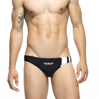 SEOBEAN希宾泳裤男士三角裤青年潮流个性低腰性感温泉泳衣 黑色 M