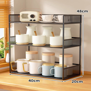 Chaoli desktop storage rack dining table cup snack rack coffee table living room cup water glass table top multi-layer organizing artifact black-three-layer large bold style