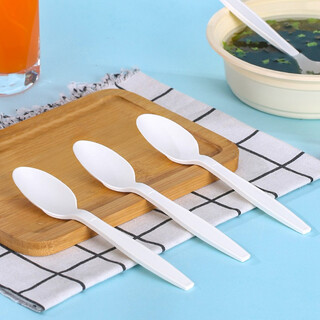 Fangcaodi disposable spoon 100 count corn starch biodegradable 15cm western food spoon dessert ice cream coffee spoon