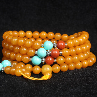 Minol boutique chicken fat yellow beeswax bracelet 108 buddha beads original diy 6mm 14.27g