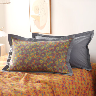 Ruiqin strap pure cotton pair for home use non-slip non-falling cover cotton pillow thickened pillow core liner cover adult flower awareness green pillowcase pair