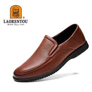 Elderly scalp shoes, men's spring and autumn, middle-aged and elderly genuine leather first-layer cowhide business casual shoes, lazy slip-on breathable lightweight shoes, brown 40