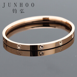 Junhong 18k rose gold plain gold rice-shaped pattern, fashionable and versatile royal concubine bracelet, oval glossy valentine's day 18k rose gold 3.3mm16#6g 54