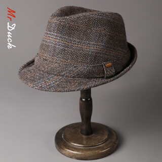 Mr duck high-quality herringbone texture wool top hat high-end business style curly gentleman hat large head circumference hat mw216236-royal tan m suitable for 56-58cm head circumference