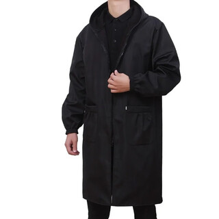 Haizhiqing men's adult smock with wide sleeves and lengthened adult coat work clothes apron with long sleeves double zipper waterproof and oil-proof plus velvet black 4xl (recommended 160-200jin jin equals 0.5 kg)