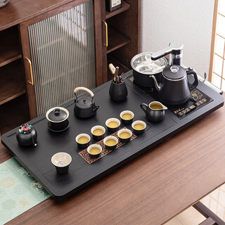 Yanyi tea set complete set fully automatic water supply integrated tea table imitation stone frosted color tea tray with luoyan black pottery