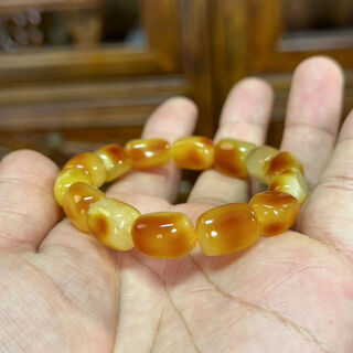 Junkis raw mineral seed material beeswax bracelet raw stone with leather yellow qin white flesh men and women jade beads accompanying bracelet 0.7cm