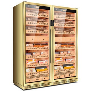 Cigarloong 275c cigar cabinet, intelligent and precise constant temperature and humidity, cedar wood liner shelf, wifi remote iot control, compressor refrigeration, purified ammonia, double-door cuban cigar and wine cabinet, rose gold cigar model, purified ammonia + wifi + fingerprint lock