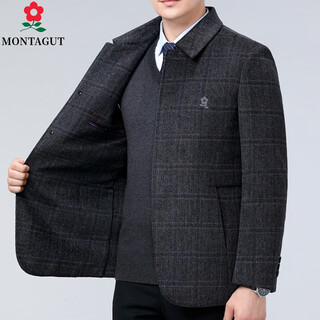Montagut official website imported montagut french montagut double-sided cashmere coat men's autumn and winter middle-aged woolen jacket dad 6622 parka-grey check double-sided cashmere 175/92a