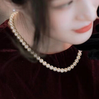 Chenru japanese akoya seawater pearl necklace light gold/champagne gold round bright shiny silver buckle length adjustable 7-7.5mm