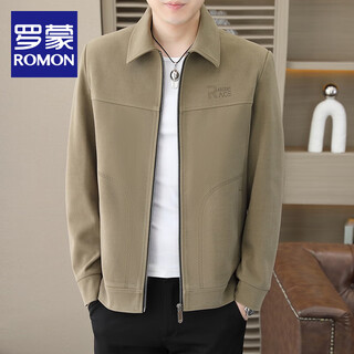 Romon jacket men's autumn and winter lapel zipper middle-aged solid color business casual jacket high-end plus velvet warm jacket 810 khaki xl 130-145jin jin equals 0.5 kg