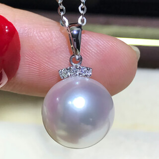 Shixi cold light australian white pearl pendant 18k gold diamond eyelash style south sea saltwater pearl necklace perfect round 18k gold 10-11mm