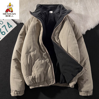 Scarecrow (mexican) japanese stand-collar cotton coat for men, velvet and thickened, american retro hong kong style winter coat, trendy brand ins workwear cotton coat, apricot s