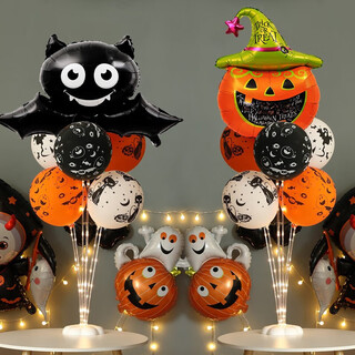 Hua junyu halloween decoration halloween balloon road guide halloween costume lighting arrangement mall party ktv bar toddler smiling pumpkin table float package 2 pack