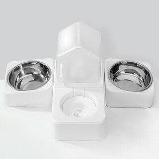 Nervous cat bowl ceramic double bowl food bowl cat drinking bowl dog bowl protects cervical vertebra automatic drinking pet supplies anti-tip moonlight white stainless steel three bowls anti-tip, does not wet mouth, universal for cats and dogs