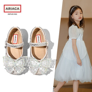 Ariaca ariasu 2025 new rhinestone children's shoes summer bow soft sole children's day girls' princess shoes silver 29 inner length 18.3/suitable for foot length 17.5