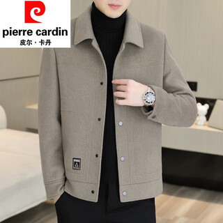 Pierre cardin wool wool jacket men's short double-sided nylon coat 2025 autumn and winter new men's thickened cashmere wool jacket 20936-2308 khaki cashmere nylon 2xl