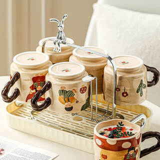 Ama fuyun's high-looking hospitality cup set, home living room teacup tea set set, moving to new home cup, drinking cup set, children's water set set, six cups of flowers + 6 cups + tray