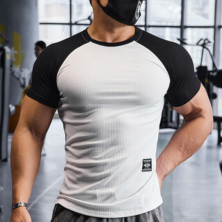 Lutielang sports tights men's quick-drying short-sleeved t-shirt running fitness clothes handsome muscle training elastic breathable autumn white m