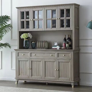 American solid wood sideboard entryway storage cabinet gray wine cabinet tea cabinet cupboard multi-functional storage combination furniture sideboard (single layer three doors)/grey