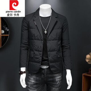 Pierre cardin autumn and winter new suit collar cotton jacket men's trendy slim youth suit casual warm cotton jacket black m recommended 80-110jin jin equals 0.5 kg