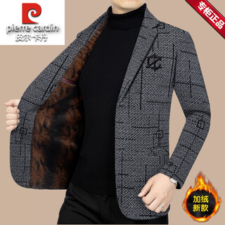 Pierre cardin элитный пиджак мужской бархатный утепленный осенне-зимний костюм среднего возраста элитный деловой повседневный топ весенне-осенний серый 3303r xl 180 (135-150jin jin равен 0,5 кг)