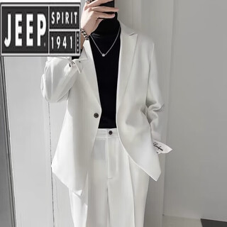 Jeep spirit summer light mature style casual suit men's suit trendy yuppie handsome small suit embroidered street style jacket xz14 white xl