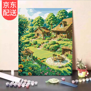 Yunshun diy digital oil painting landscape flowers hand-painted oil painting coloring living room decoration painting children's hand-painted animation hanging painting hayao miyazaki's summer cabin 30*40 brush + paint + inner frame