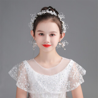 Children's garland headdress girl birthday show host hair accessories girl princess super fairy pink garland head flower jewelry white single headband + ear clip + wrist flower