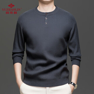 Yu zhaolin round neck button men's sweater new autumn and winter henley sweater casual warm simple trendy bottoming top gray l 175/88a