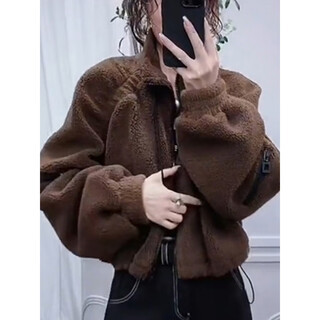 Champion lightning american heavyweight european plush short jacket women's autumn and winter new small lamb wool cardigan thickened fur brown spot m 90-100jin jin is equal to 0.5 kg