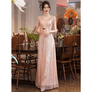 Seidler high-end evening dress 2025 new slim temperament sequin host performance banquet annual meeting nude pink l (recommended 106-115 jin jin equals 0.5 kg)