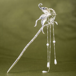 An mi lian ancient style hairpin butterfly hairpin versatile hairpin classical headwear hanfu hair accessories ancient costume accessories women silver long tassels