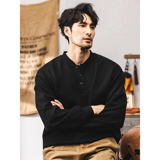 Zeken american retro heavyweight velvet sweatshirt men's trendy henry collar half cardigan jacket men's autumn and winter casual long-sleeved black xl (weight 145-160jin jin equals 0.5 kg)