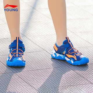 Li ning children's sandals for boys, girls and middle-aged children in summer new baotou sports non-slip bottom beach shoes for children, navy blue 35, inner length about 22.9cm, suitable for feet 21.9cm long