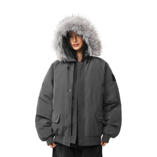 Fdr flagship store american-style fur collar cotton-padded clothes for men and women in autumn and winter thickened warm jackets and parkas gray fur collar detachable m