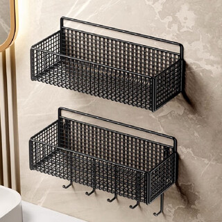 Nifeng bathroom storage rack toilet restroom shelf wall-mounted storage rack without punching wall-mounted bathroom storage rack black small single layer regular style