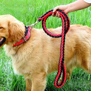 Ppo large dog chain big dog leash with dog leash dog collar alaskan german shepherd golden retriever dog leash leash + snap collar red and black s size 8-15jin jin equals 0.5 kg use