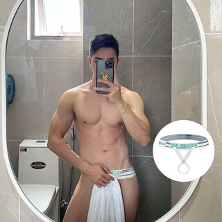 Sexy transparent men's seamless underwear with butt lifting hollow single butt ring crotchless fabric pure desire sports thong purple m