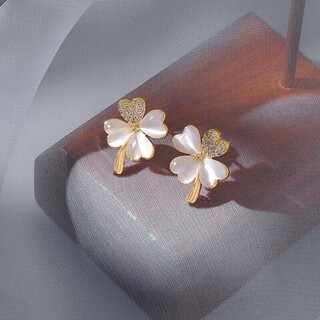 Idel synthetic cat's eye stone four-leaf clover earrings for women summer niche high-end temperament earrings 2025 new trend four-leaf clover rhinestone earrings e0905