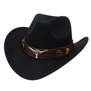Fumaen high-end quality goluo tibetan style hat western cowboy hat cow head accessories felt hat ethnic style men's and women's hat black cowboy brown cow m56-58cm