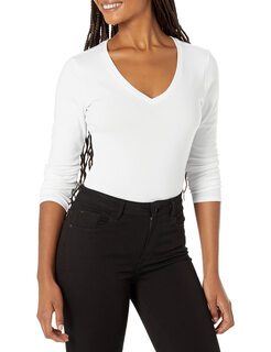 Calvin klein women's long sleeve v-neck bodysuit, comfortable, slim and versatile, white medium