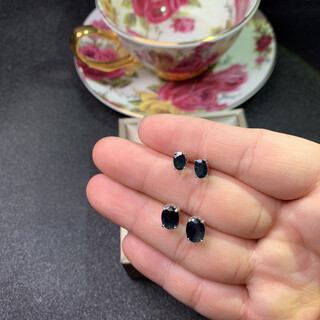 Nanzhi mining area direct sales natural sapphire earrings four-claw earrings 925 silver gold-plated inlaid 4*66*8mm simple 4*6