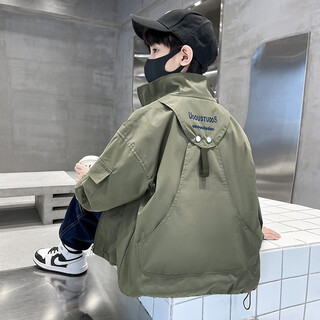 Mcdouble bear boys' jacket spring and autumn fashion style 2025 new medium and large children's spring casual jacket fashion top work style green (8326 spring and autumn style) 160
