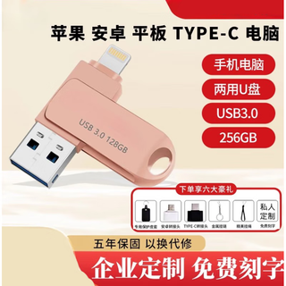 手机u盘256GB电脑两用双接口华为ipad外接128g定制优盘 粉红色128GB